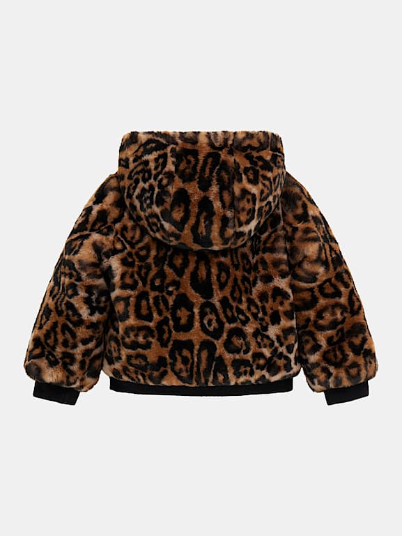 Leopard print faux fur bomber jacket cheap