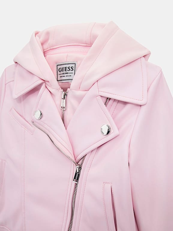 Guess pink faux leather jacket hotsell