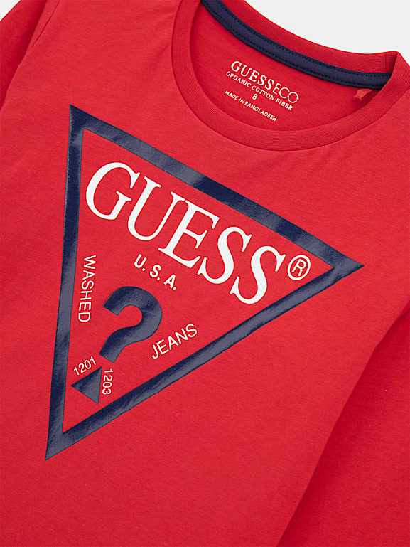 Camiseta roja logo triángulo GUESS- SS CN ORIGINAL TEE algodón rojo CAMISETAS  Mujer GUESS- Online