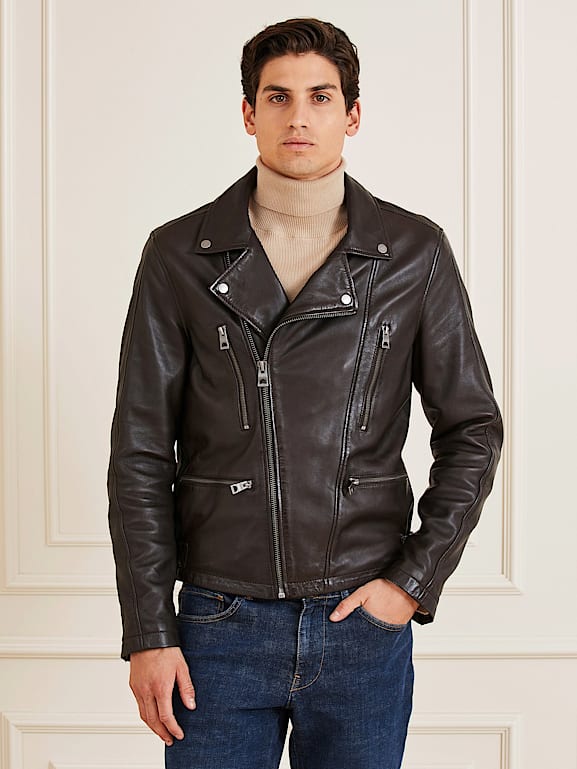 Guess real discount leather jacket