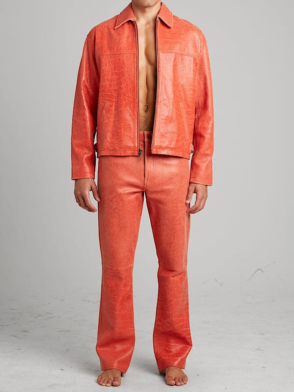 Orange leather discount pants mens