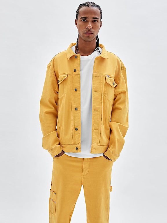 Men yellow jean jacket best sale