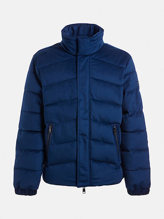 Velour puffer jacket mens top