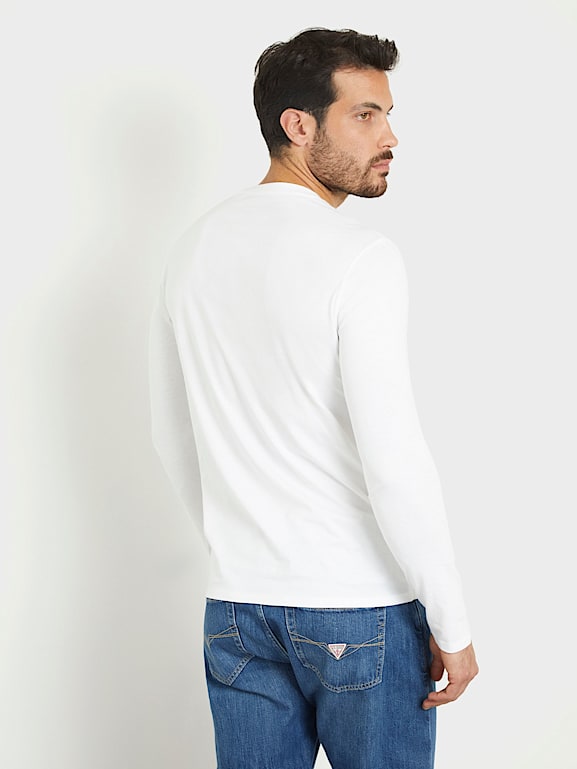 GUESS T shirt manche longue logo triangle Homme
