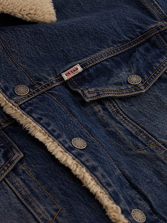 Guess denim jacket with fur sale