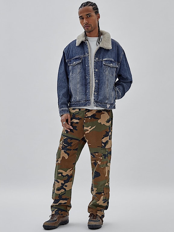 Faux fur on sale denim jacket men