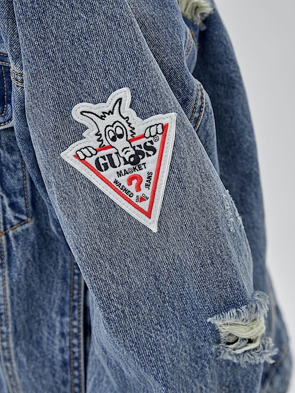 Guess denim jacket logo on back outlet