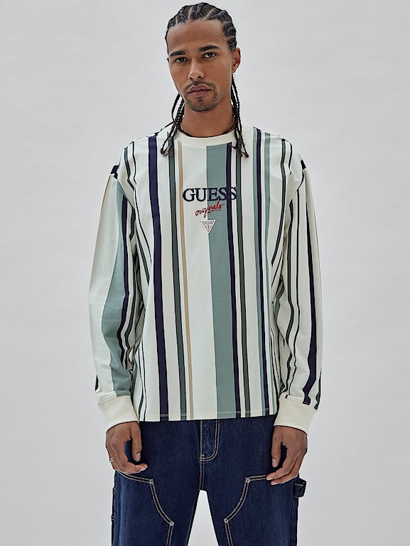 Green guess outlet striped t shirt