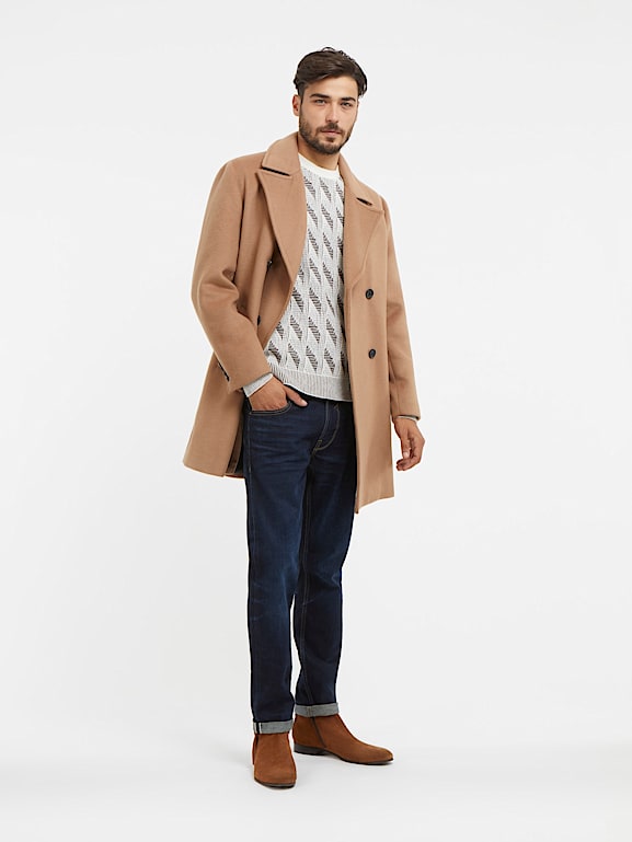 Guess textured asymmetric zip wool blend coat clearance