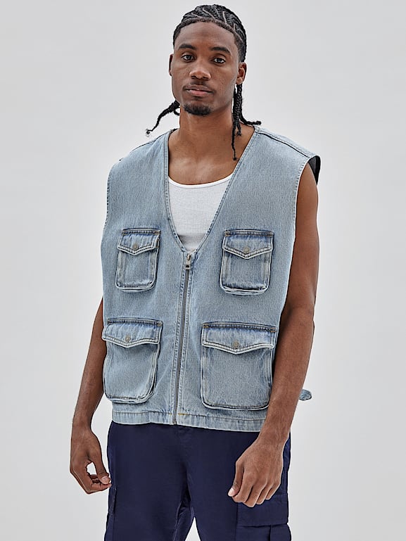 Denim cargo vest shop