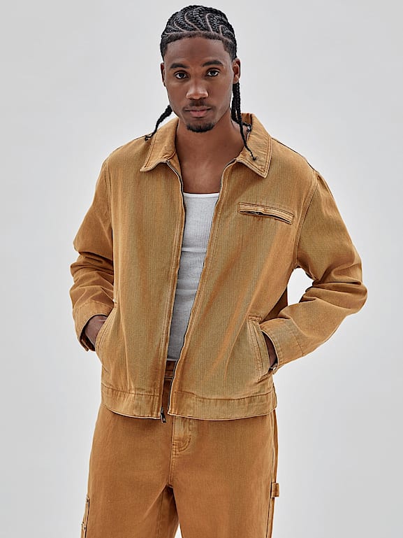 Orange jean jacket men cheap