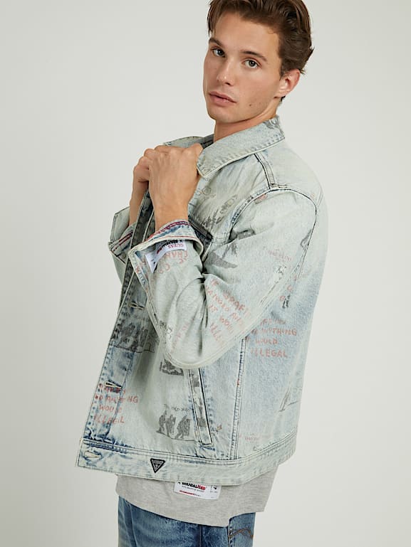 Mens graffiti denim jacket top