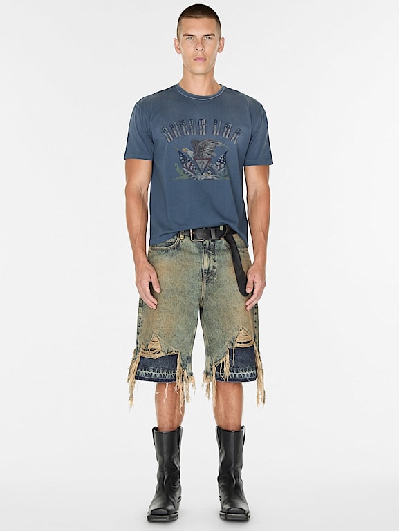 Mid rise denim shorts online
