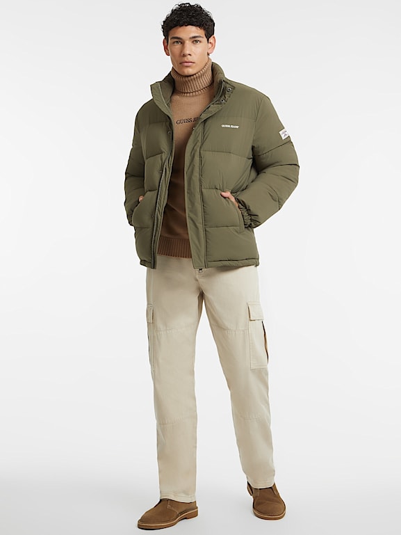Olive green guess coat sales