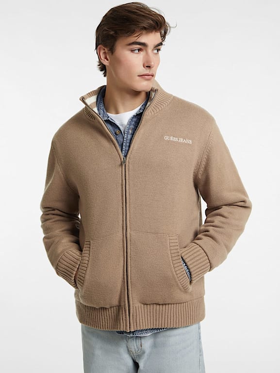 Wool Blend Logo Zip Up Sweater Men GUESS Jeans