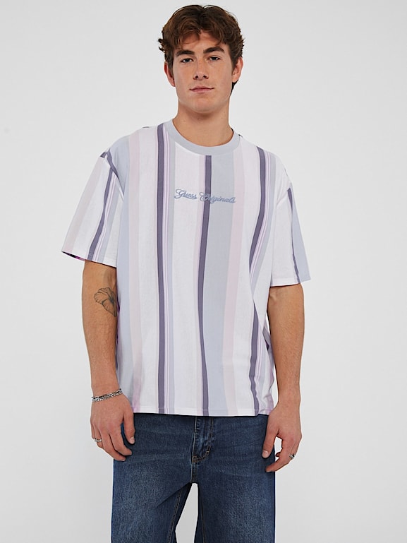 Mens guess striped hotsell t shirt
