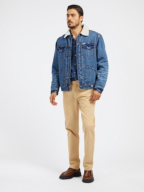 Men's sherpa collar denim jacket deals