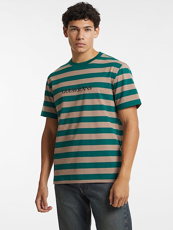 Green guess striped t shirt sale