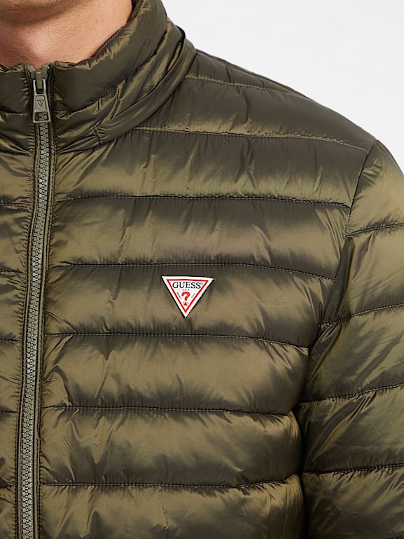 Quilted nylon packable hooded puffer jacket clearance