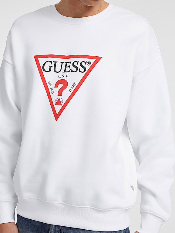 GUESS JEANS Felpa Oversize Da Donna Con Logo Triangolo Rosso - Girocollo In Maglia Felpata, Manica Lunga, Vestibilità Comoda