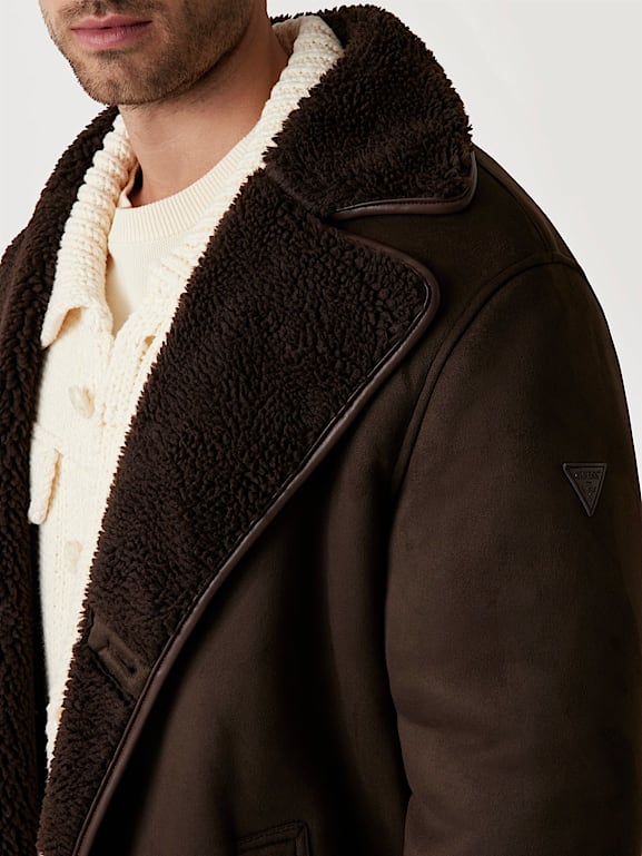 Guess mens faux shearling overcoat clearance