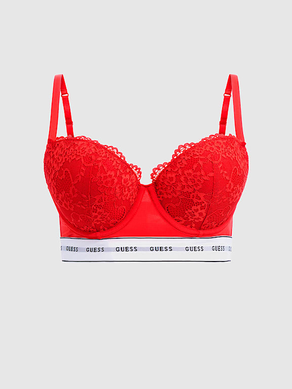 Padded lace balconette bra - Red - Ladies