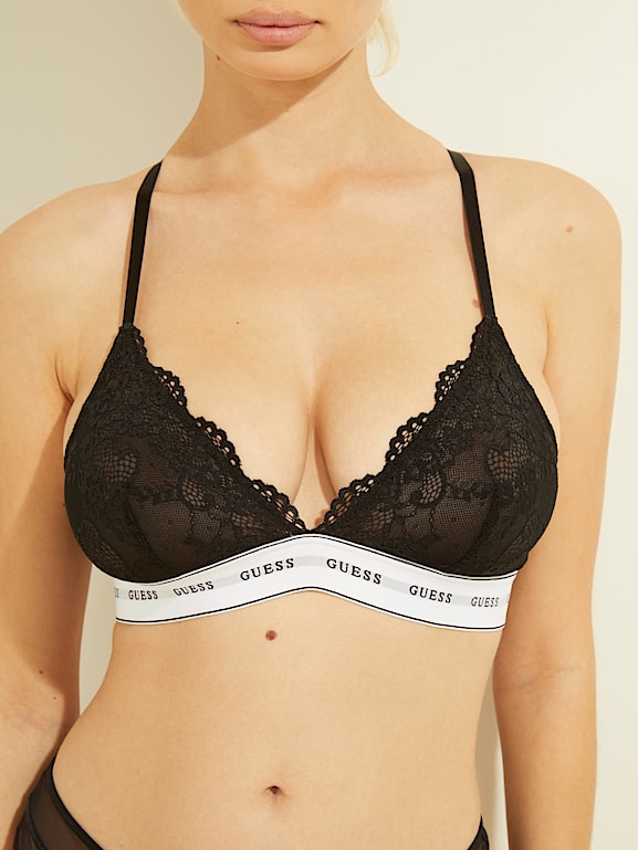 LOGO BAND LACE TRIANGLE BRA in black