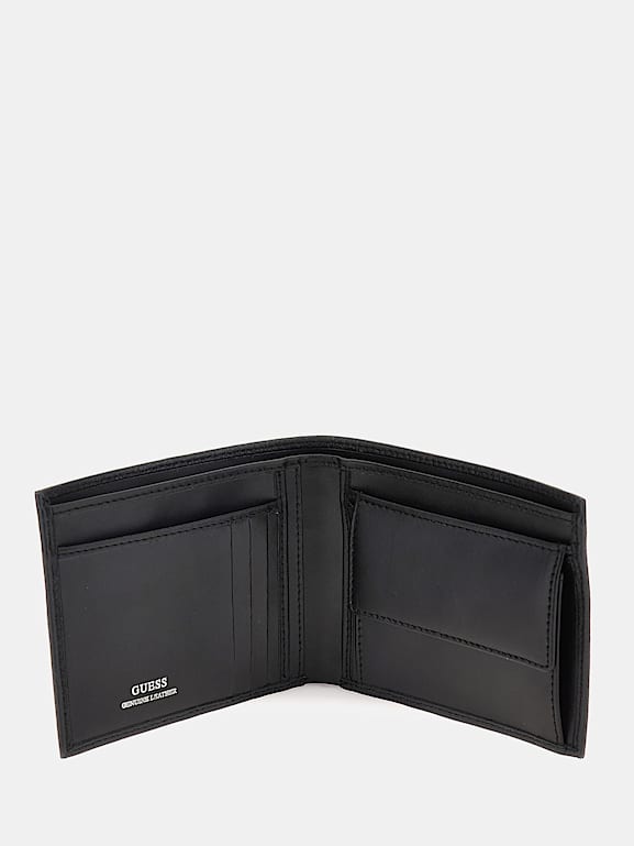 Black leather guess wallet sale