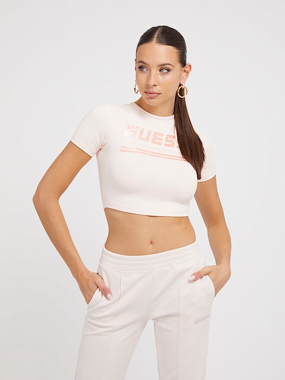 Guess logo hot sale crop top