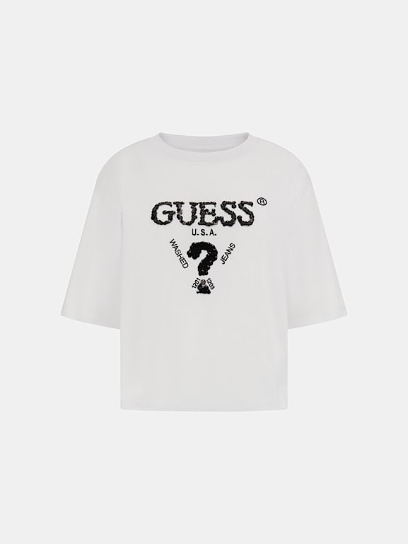 GUESS T Shirt Pailletten Frontlogo Damen