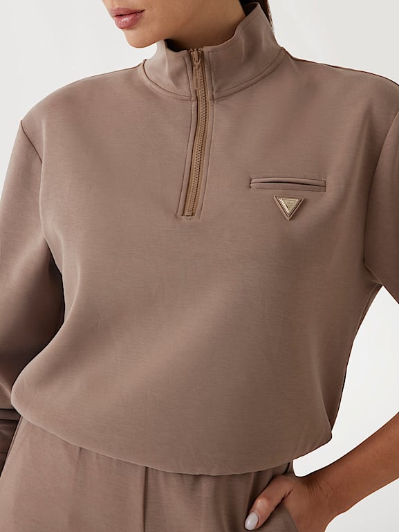 8YARDS Women's RIBSEPA-PULLOVER 2G ベージュM GUESS® Half zip sweatshirt Women