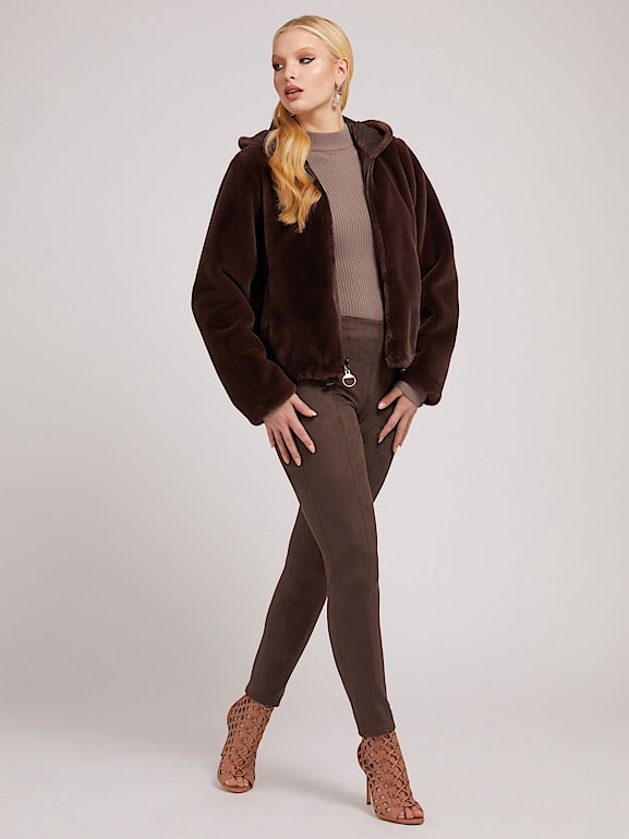 Guess faux fur best sale logo bomber