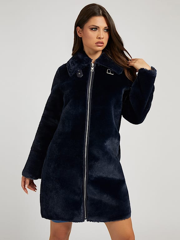 Guess blue fur clearance coat