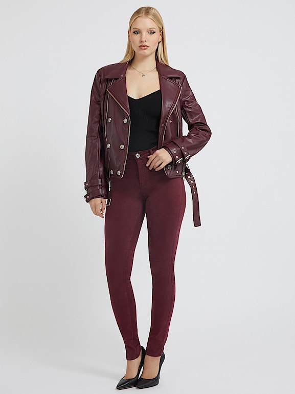 Guess burgundy hotsell leather jacket