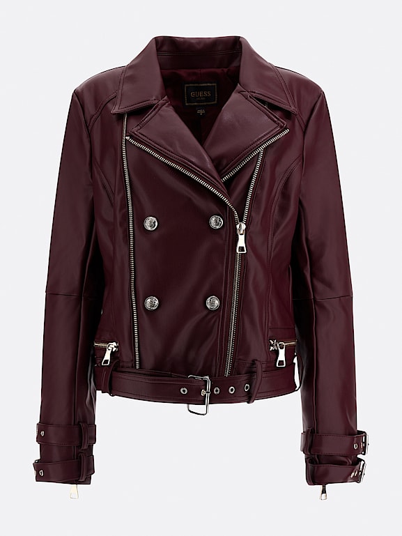 Guess maroon 2025 leather jacket