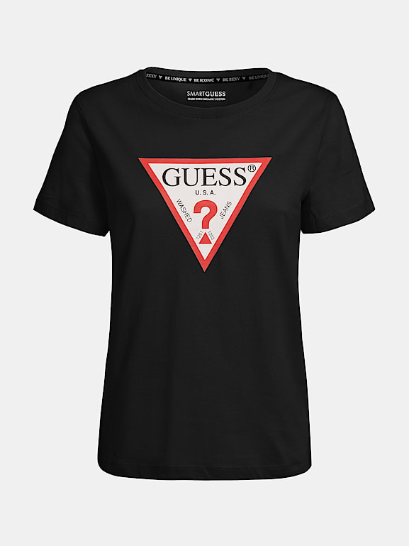 Camiseta Guess Lidia negro y dorado para mujer-b