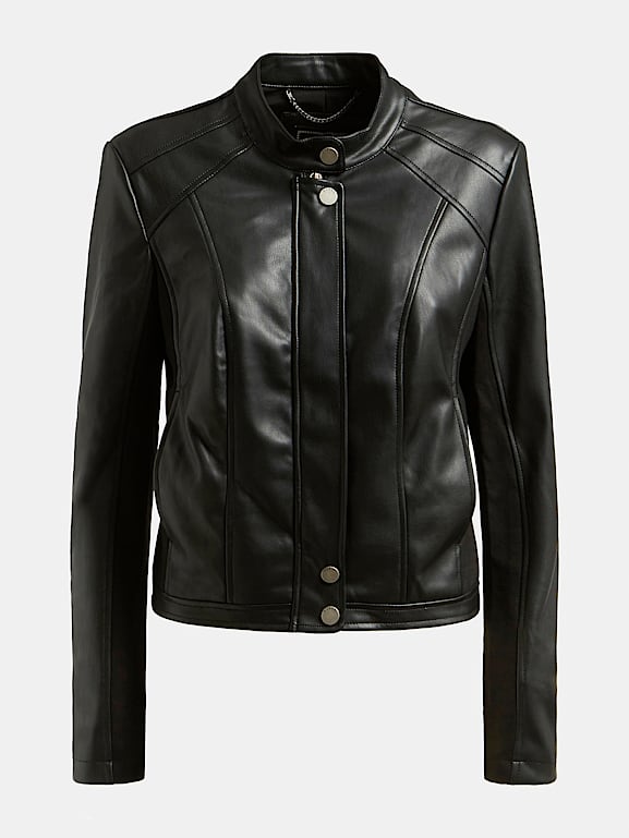 Black leather store jacket guess