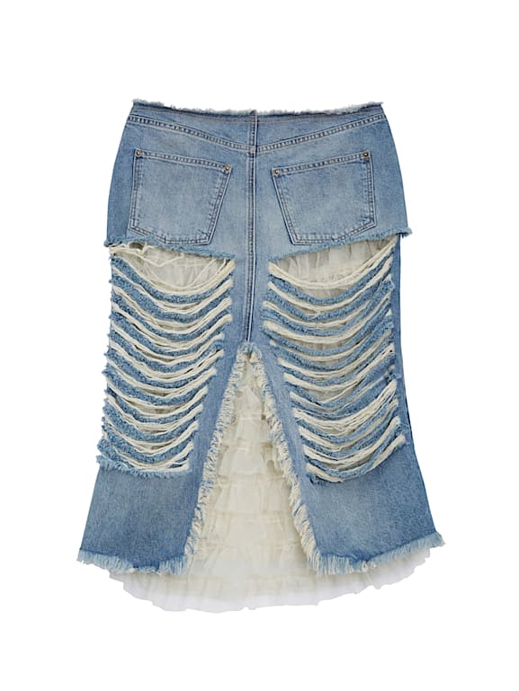 GUESS U.S.A. Distressed Denim Skirt Women