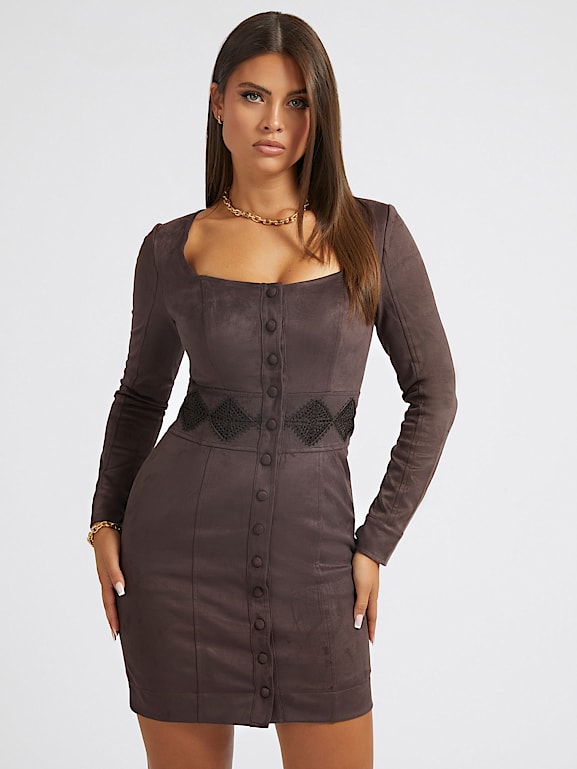 Long sleeve suede dress shop