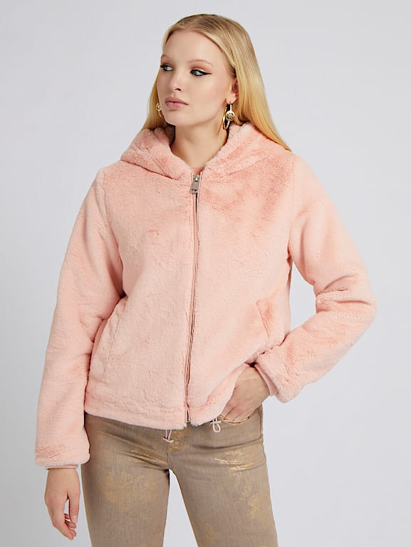 Guess faux fur bomber jacket sales