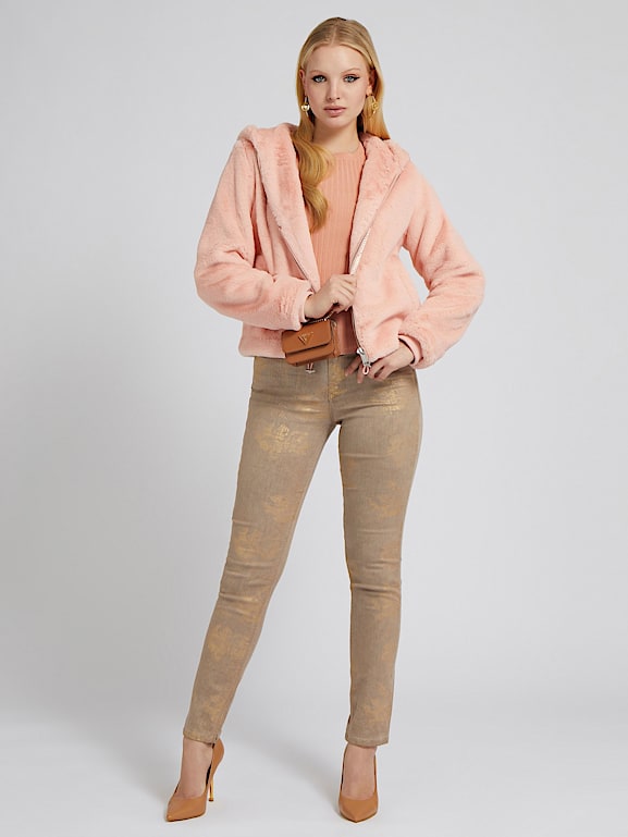 Guess faux fur logo bomber sales