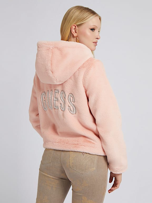 Guess pink fur jacket sale