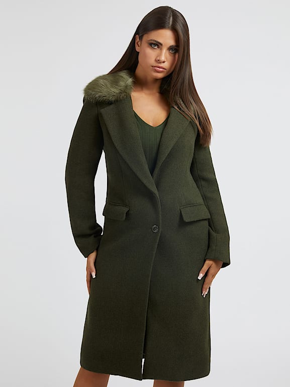 GUESS Faux fur collar wool blend coat