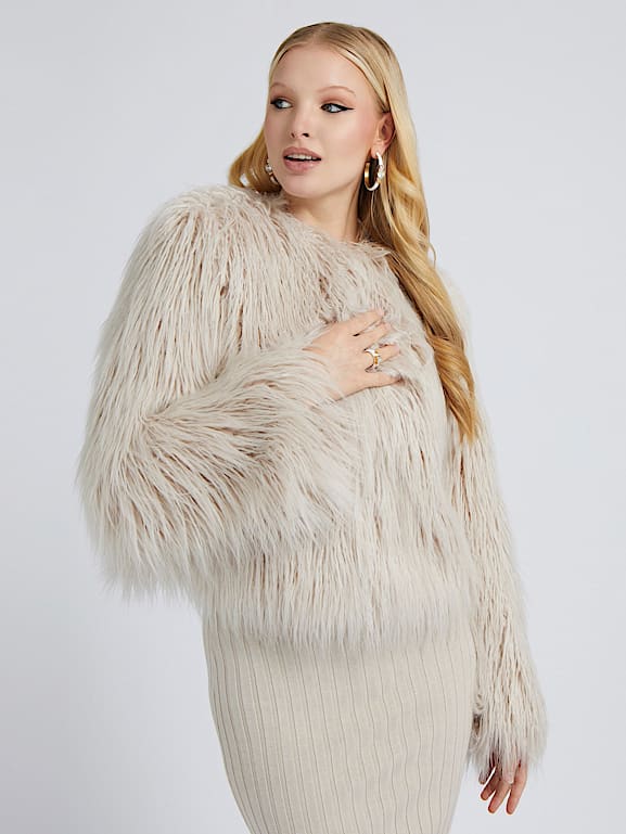 Guess white fur top jacket