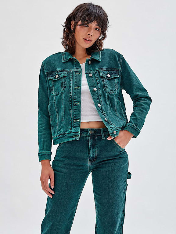 Emerald green denim jacket new arrivals