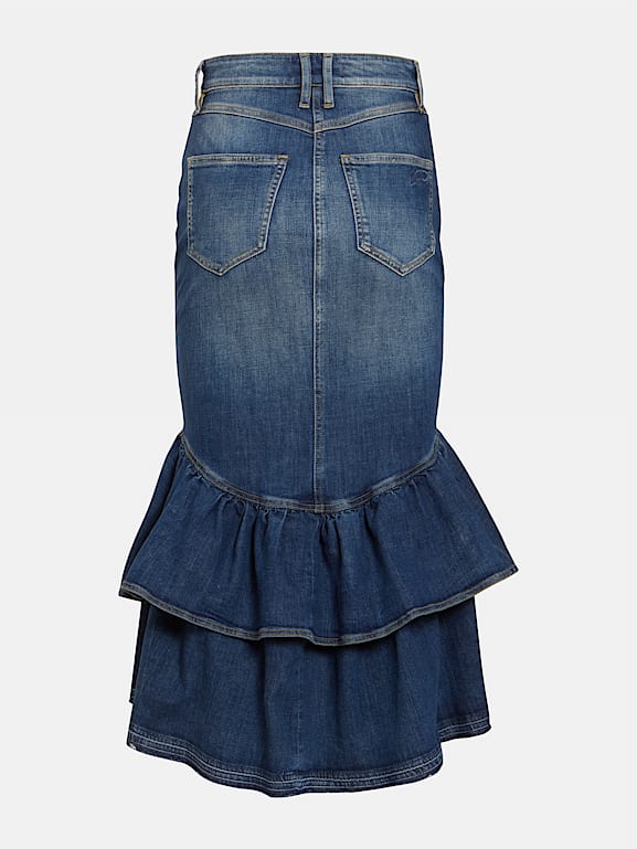 Denim midi skirt ruffle hem best sale