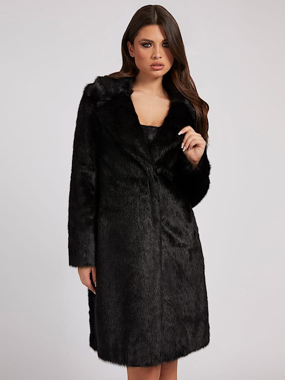 Missguided black faux fur coat deals