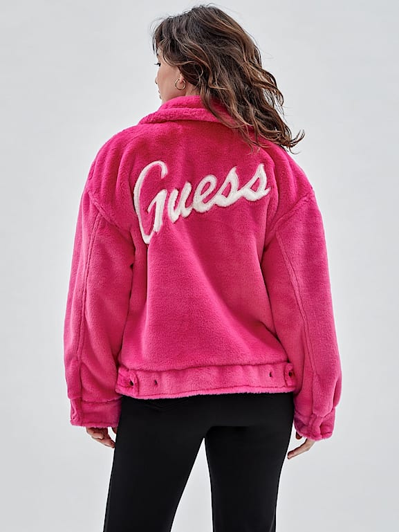 Guess faux fur coat pink best sale
