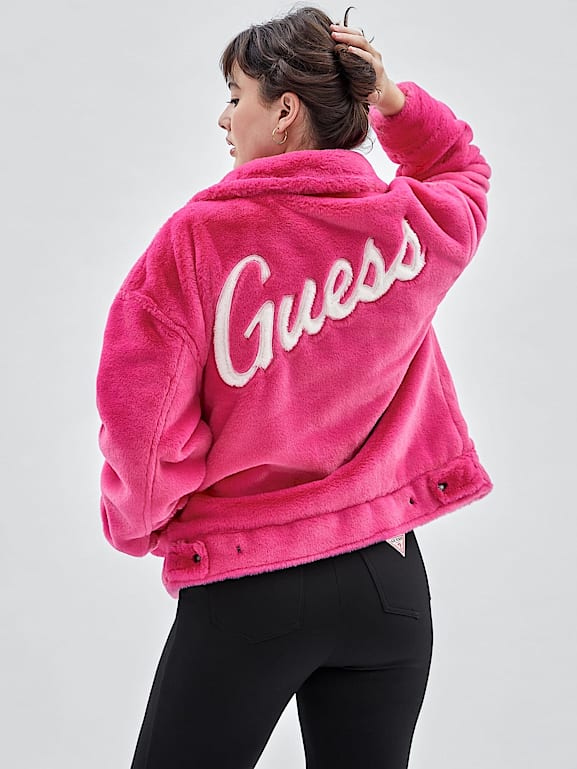Guess pink fur jacket best sale