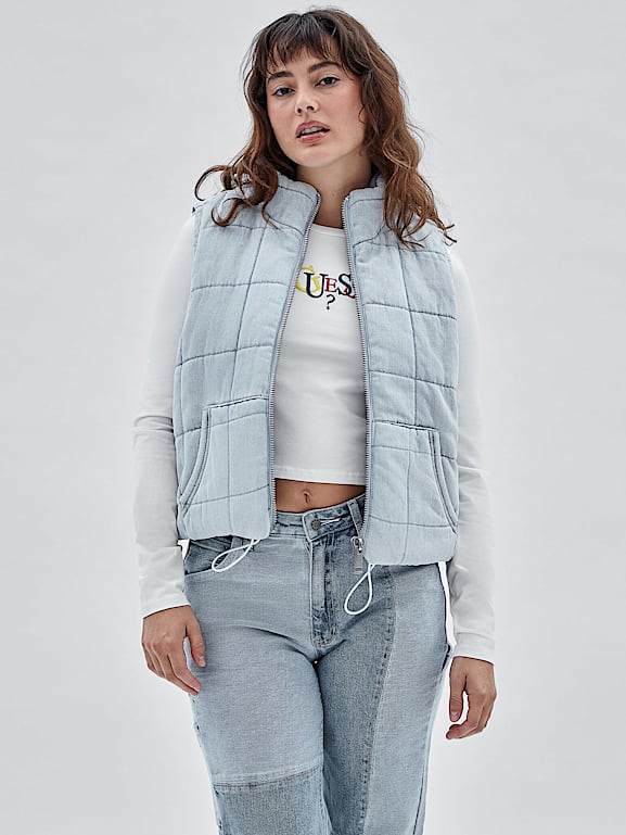 Denim puffer vest clearance